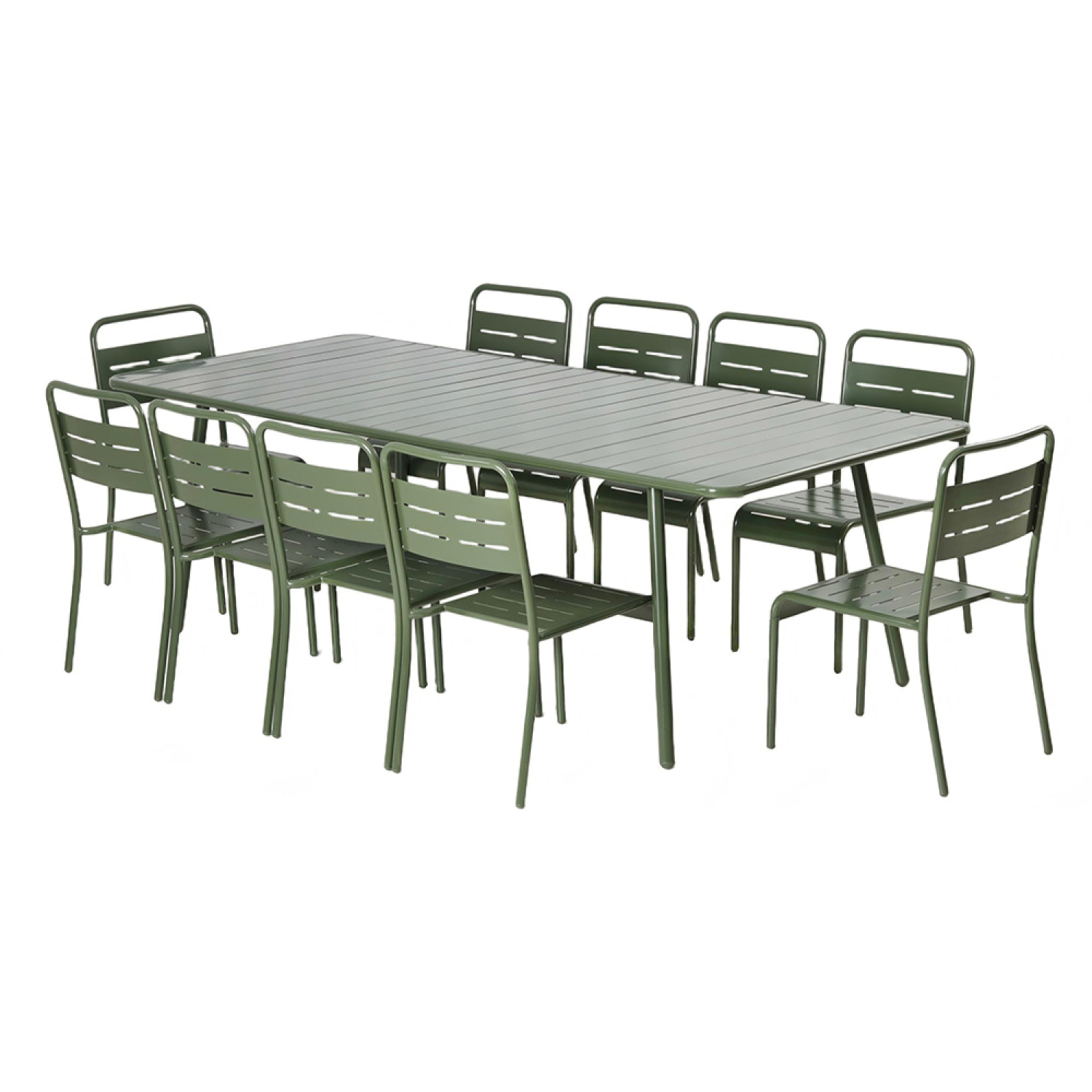 Ensemble table de jardin 234 cm et 10 chaises vert EVORA