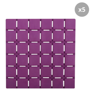 Lot de 5 Tapis antidérapants de douche ou baignoire Caoutchouc QUADRO 13x13cm Violet MSV
