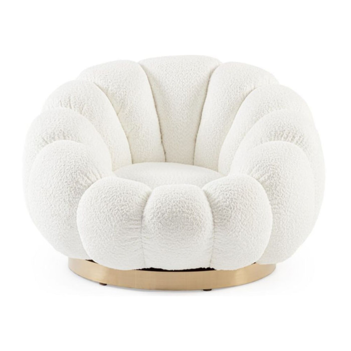 Poltrona girevole FLOREL in tessuto effetto bouclé bianco