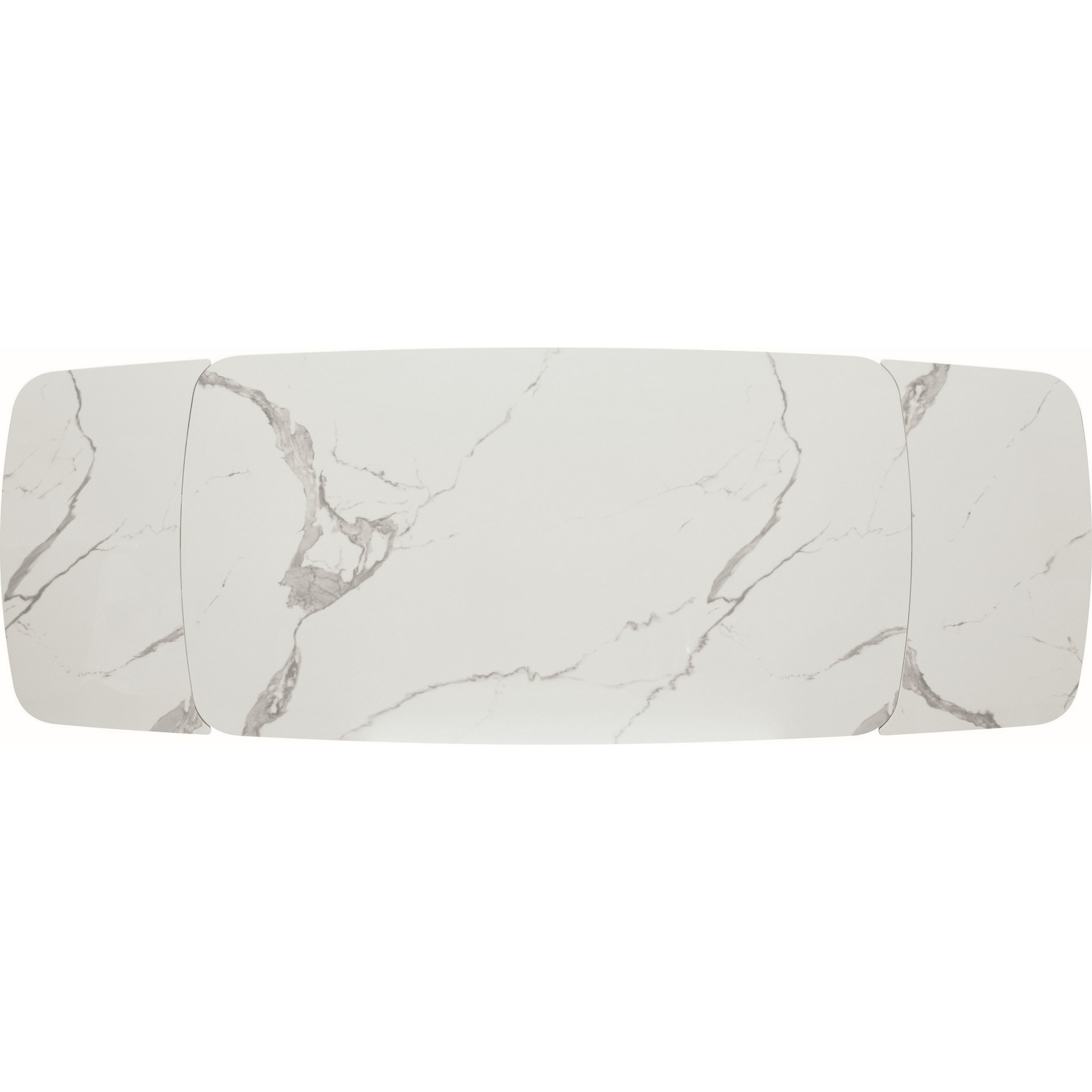 Tavolo MALTA in vetroceramica effetto marmo statuario, allungabile con base noce 160×90 cm – 240×90 cm