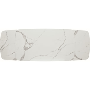 Tavolo MALTA in vetroceramica effetto marmo statuario, allungabile con base noce 160×90 cm – 240×90 cm