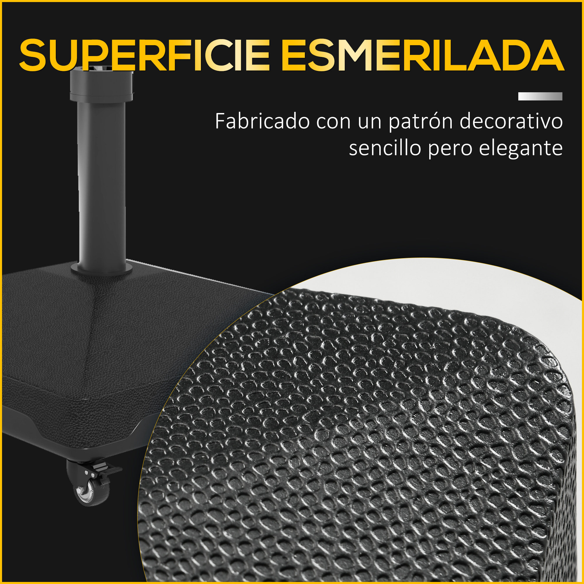 Base para Sombrilla Cuadrada Soporte para Parasol con Ruedas Pie para Sombrilla con Rellenable con Agua 17kg o Arena 21kg para Jardín Terraza Negro