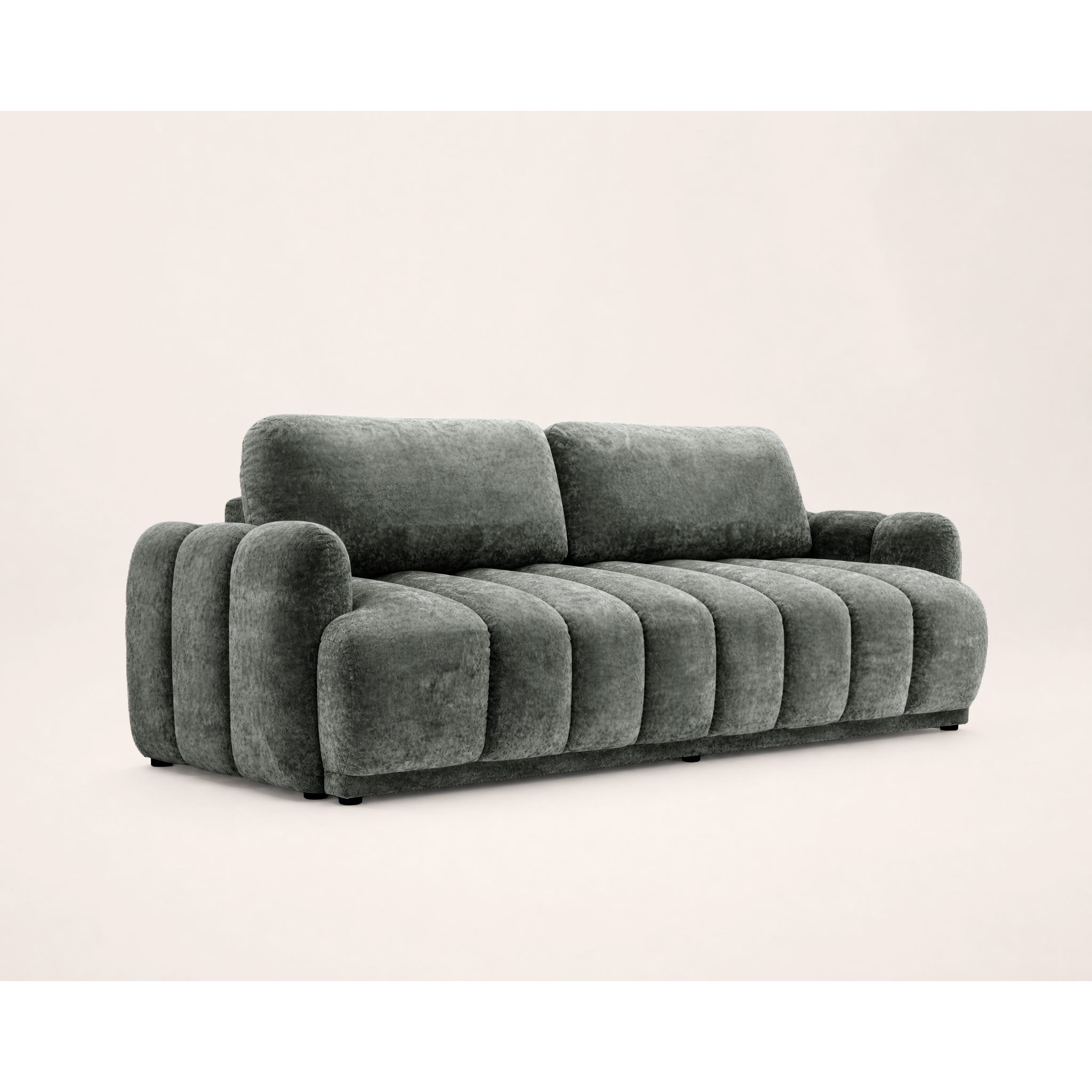 Silvia - Canapé droit 3 places convertible avec coffre - en tissu bouclette - Gris