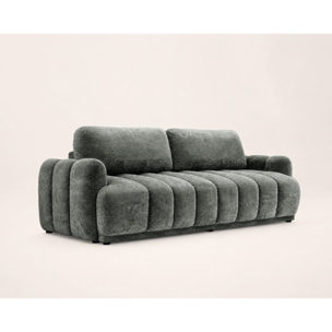 Silvia - Canapé droit 3 places convertible avec coffre - en tissu bouclette - Gris