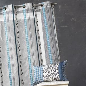 Voilage en organza à fines rayures zébrées - Bleu Pétrole