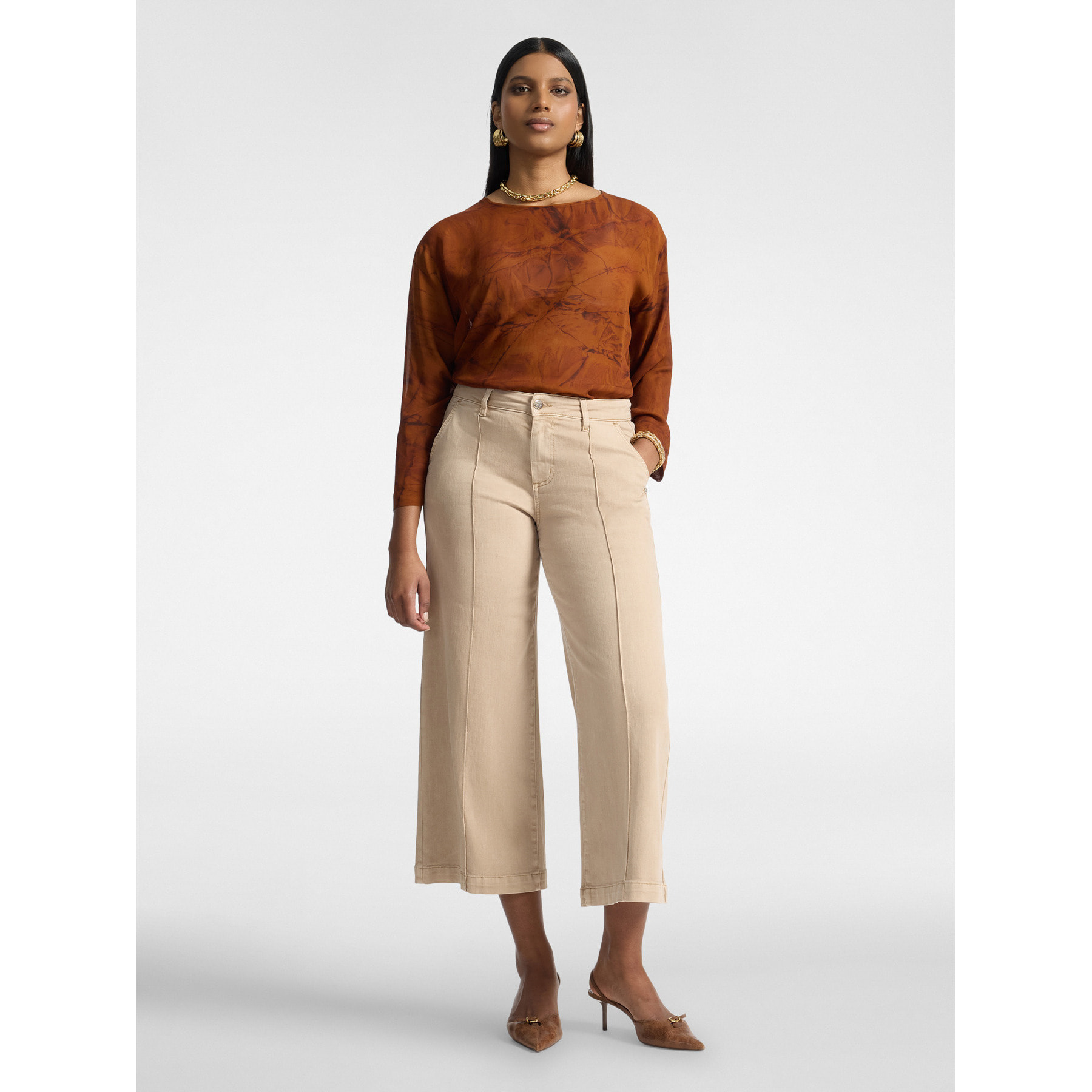 Elena Mirò - Blusa in georgette stampata - Arancione