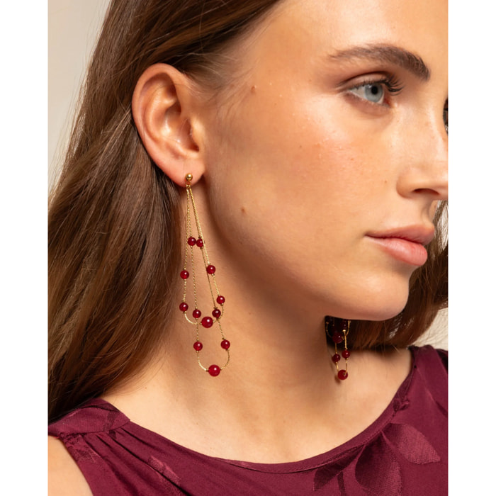 Pendientes largos con coralina y con doble cadena