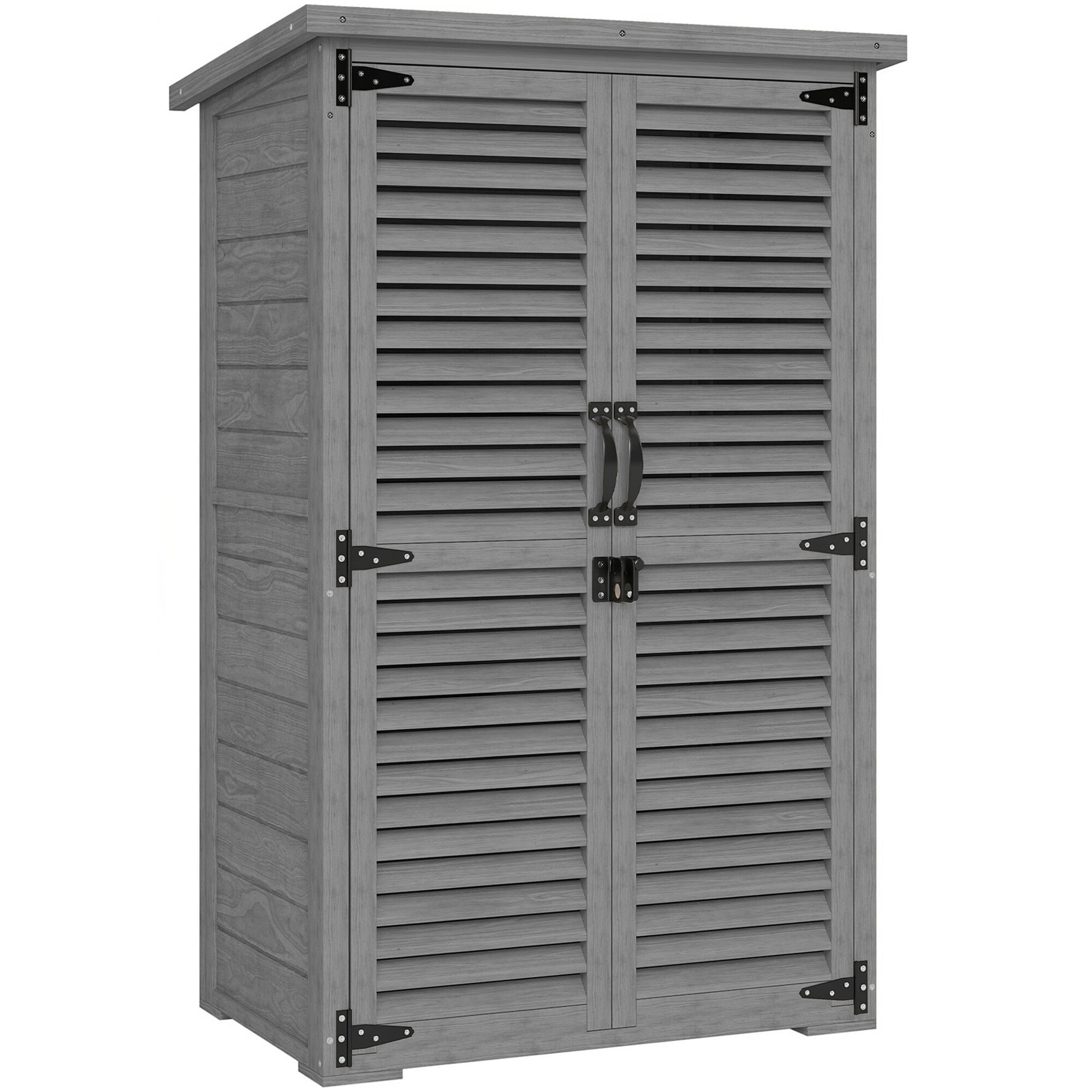 Armoire de jardin  2 portes persiennes 2 étagères toit bitumé bois gris