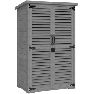 Armoire de jardin  2 portes persiennes 2 étagères toit bitumé bois gris