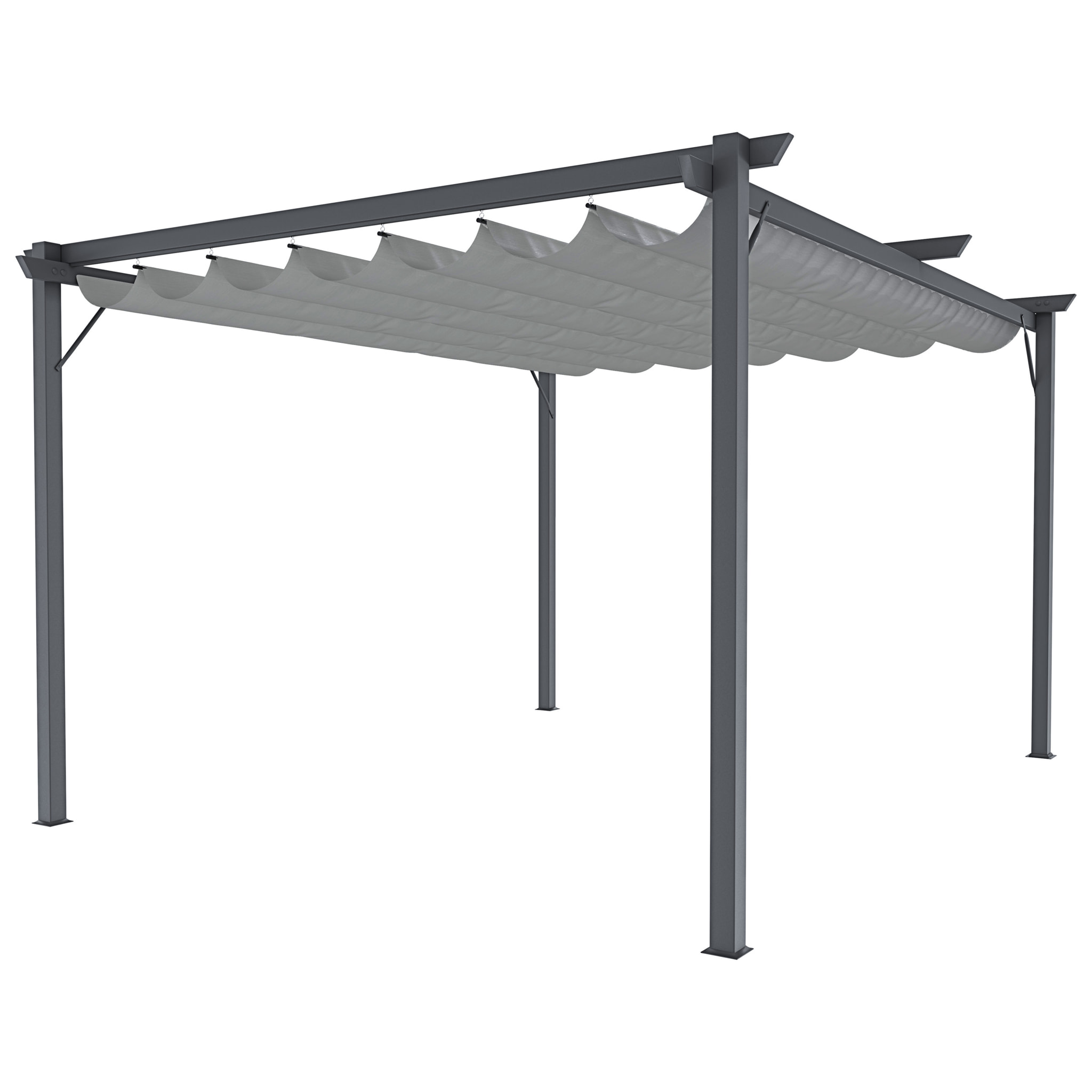 Gazebo Pergola 3x4 M Pergolato Con Telo Grigio Impermeabile Retrattile Richiudibile Struttura In Acciaio Per Giardino Terrazzo Piscina Esterno Fiere