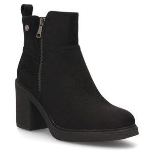 Botines Chelsea Mujer Negros con Plataforma y Tacón Ancho, cremallera lateral