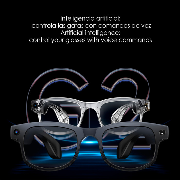 Gafas inteligentes AIMB-G2. Con cámara de 8 MPX, traductor Ai en tiempo real, asistente de voz, control de música y llamadas. Con 3 tipos de lentes.