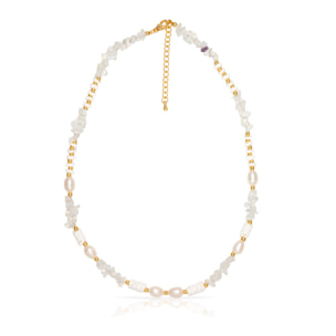 Collar de ópalo, conchas y perlas naturales con cierre de mosquetón.