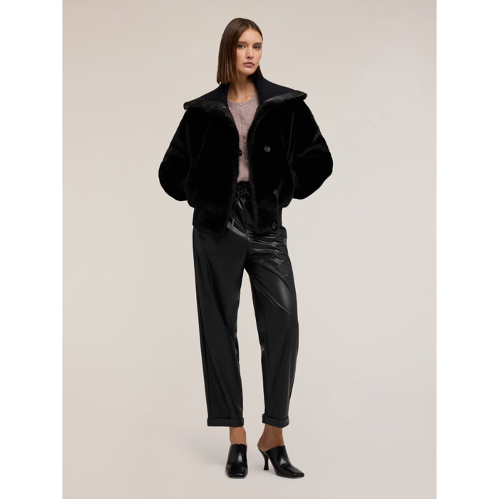 Motivi - Chaqueta efecto teddy con cuello alto - Negro