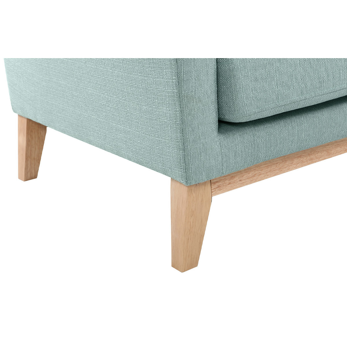 Canapé d'angle droit déhoussable scandinave 4 places en tissu vert lagon et bois clair OSLO