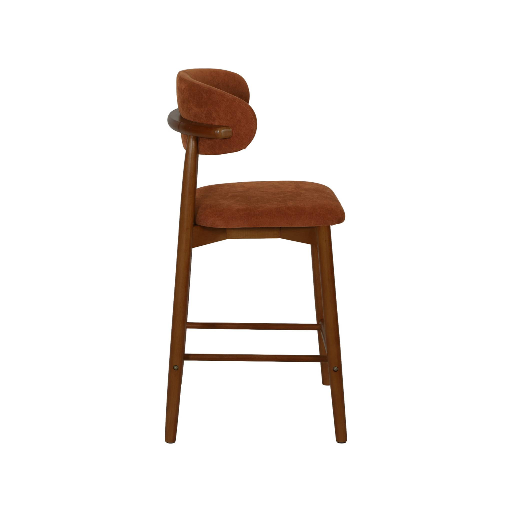 Tabouret de bar bois d'hévéa noyer et tissu chenille (lot de 2)  PAOLA