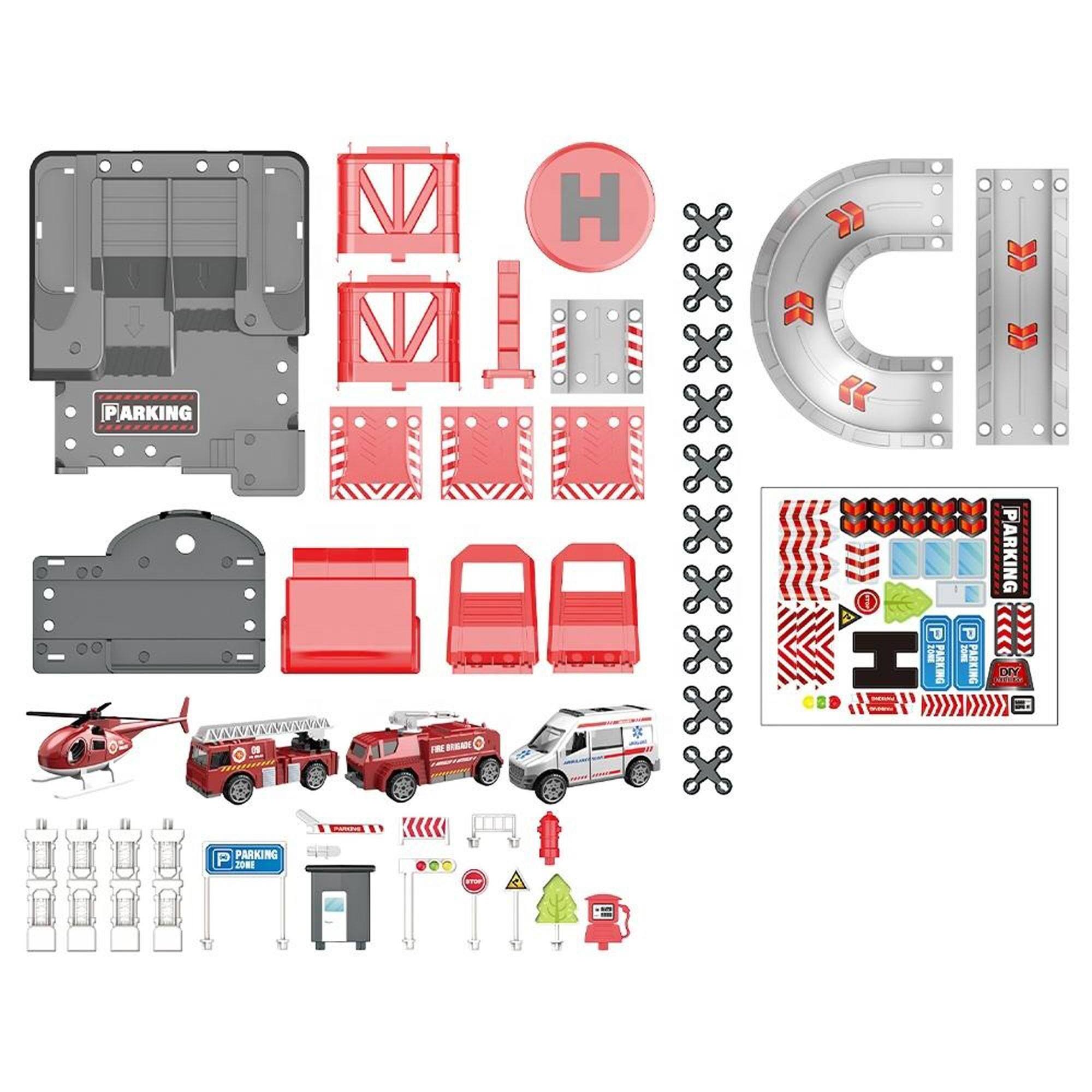 Well home juego de parking de coches en diseño aleatorio de bomberos o policía o carreras o ingeniería