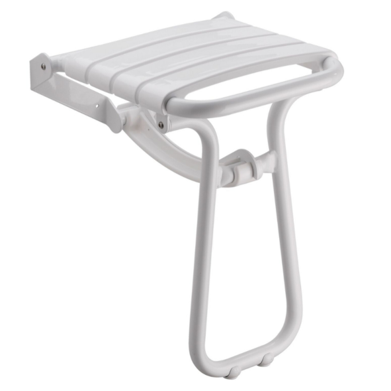 Siège de douche PMR PELLET Essentiel confort escamotable avec pied aluminium époxy blanc lattes blanches