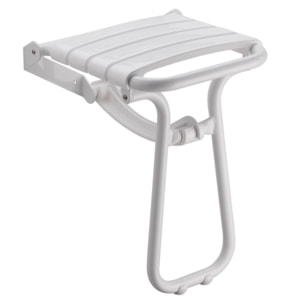 Siège de douche PMR PELLET Essentiel confort escamotable avec pied aluminium époxy blanc lattes blanches