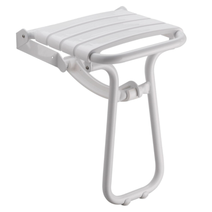 Siège de douche PMR PELLET Essentiel confort escamotable avec pied aluminium époxy blanc lattes blanches