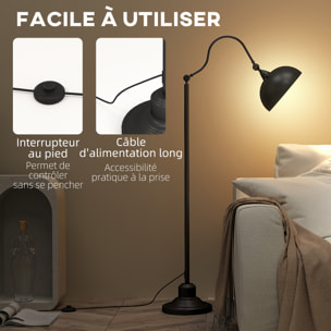 Lampadaire style néo-rétro métal noir - abat-jour réglable - H.152 cm