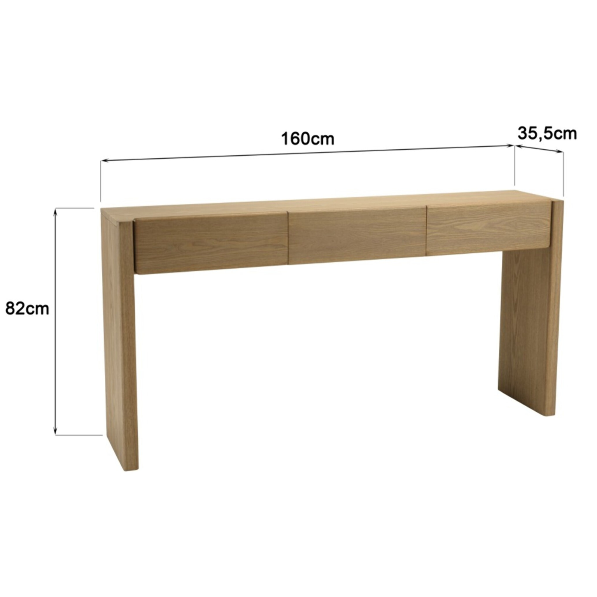ELLA - Console L160 couleur naturelle 3 tiroirs design arrondi