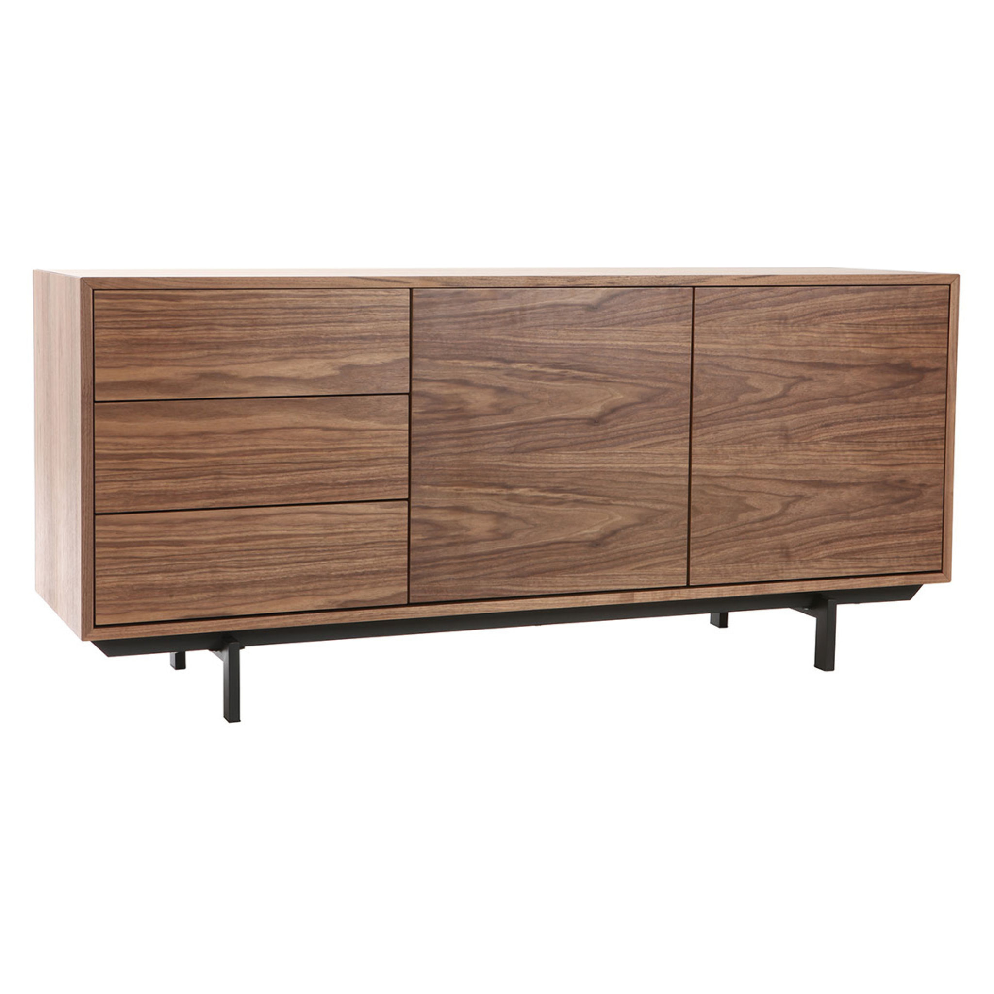 Buffet vintage en bois foncé noyer 2 portes 3 tiroirs L160 cm MANNY