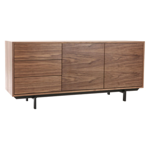 Buffet vintage en bois foncé noyer 2 portes 3 tiroirs L160 cm MANNY