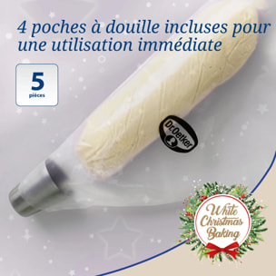 Lot de 4 poches à douille et embout flocon de neige en inox Dr.Oetker Baker Edition