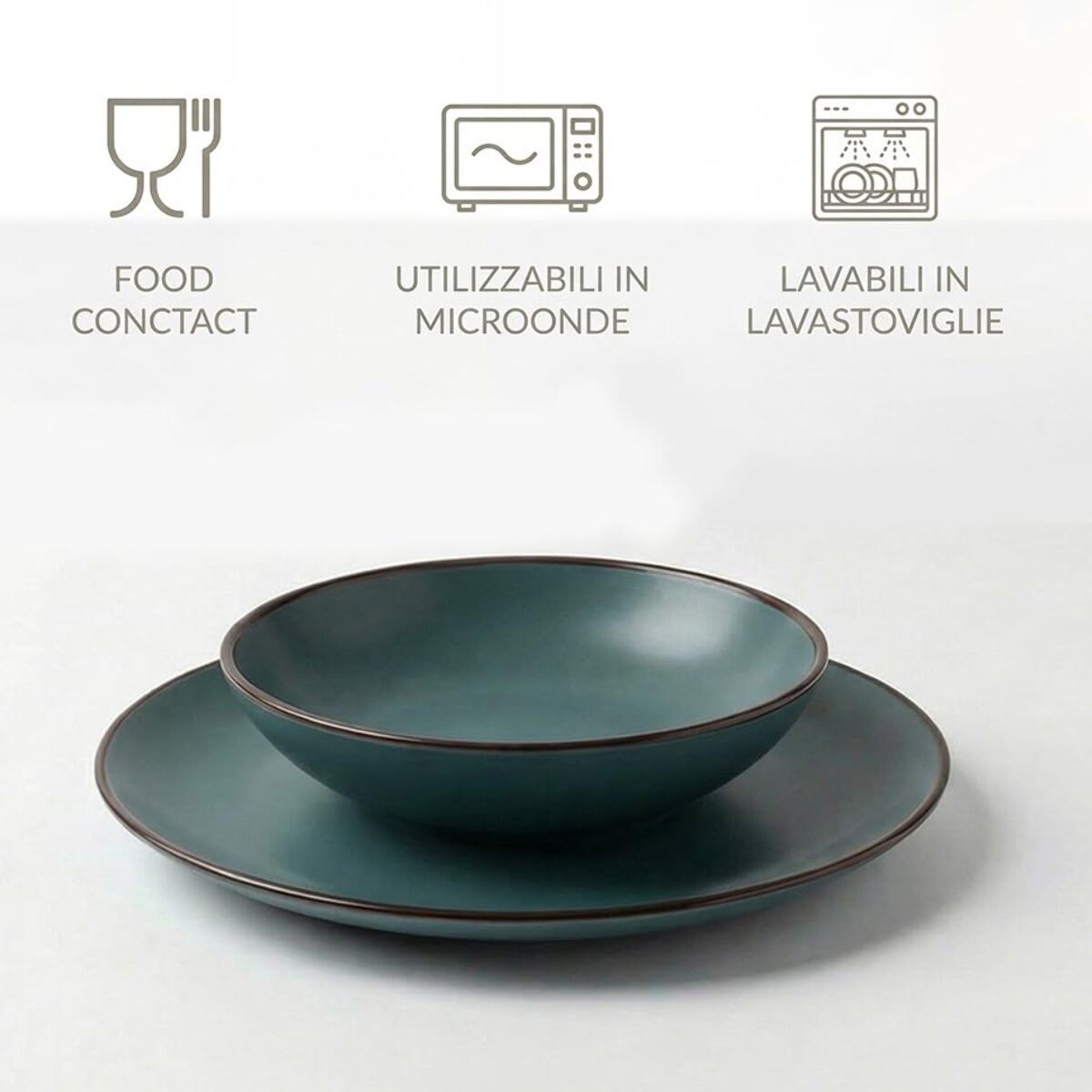 Set 12 Piatti in Ceramica, lavabile in lavastoviglie e adatto a microonde, Intrecci