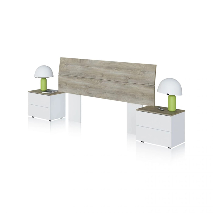 Cabecero con mesitas Brike Blanco Artik (Blanco Mate) – Roble Alaska