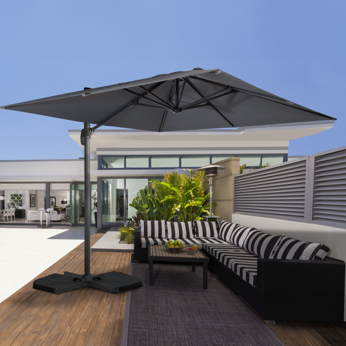 Parasol Sombra 360° carré avec housse de protection - Gris