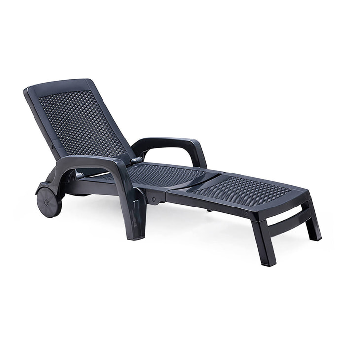 Lettino prendisole Abbie, Sdraio da giardino, Letto pieghevole outdoor, Sedia reclinabile, Made in Italy, 190x46 h70 cm, Antracite