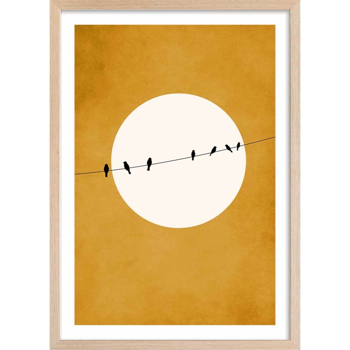 Affiche dessin ""Gazouillis"" Affiche + cadre en bois - Chêne