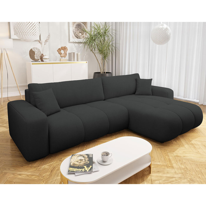 Nicole - Canapé d'angle réversible 5 places convertible avec coffre en tissu - Gris Anthracite