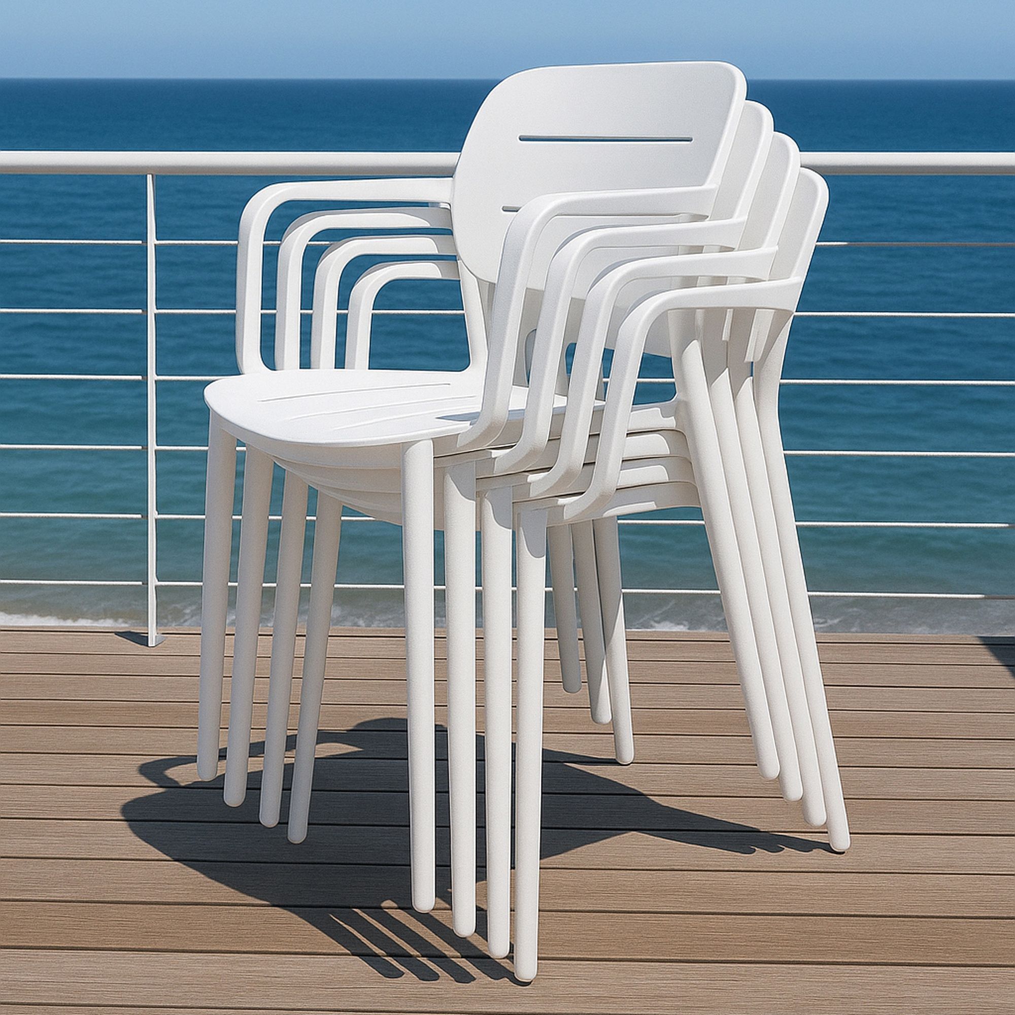 Lot de 4 fauteuils de table blanc extérieur en polypropylène SUNSET