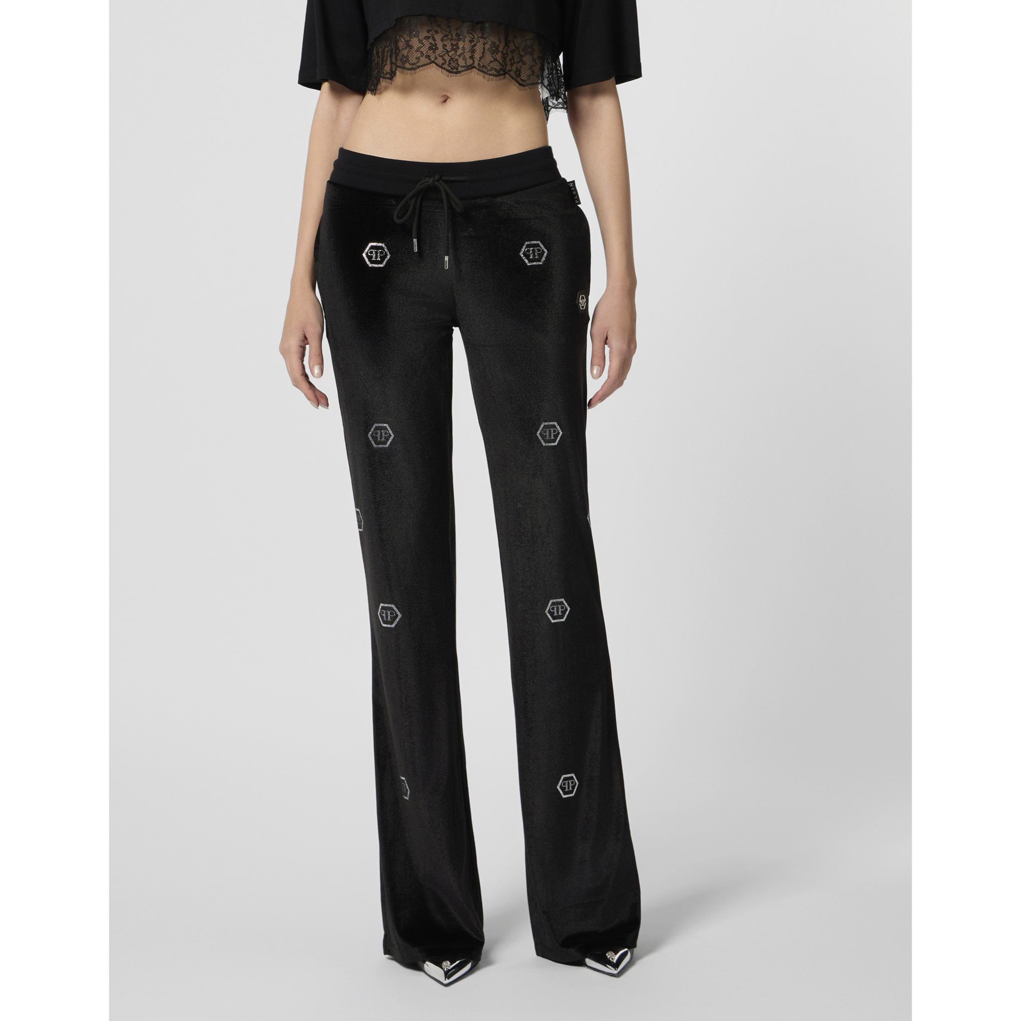 PHILIPP PLEIN Chenille Jogging Pants Mini Monogram Strass Monogram Strass