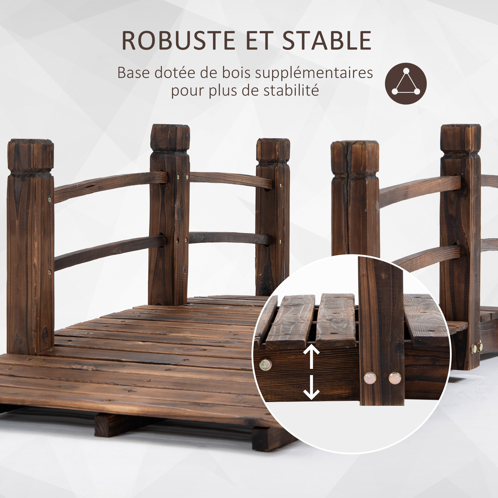 Pont de jardin - pont de bassin - passerelle en bois - dim. 152,5L x 67l x 48H cm - bois de sapin traité carbonisation