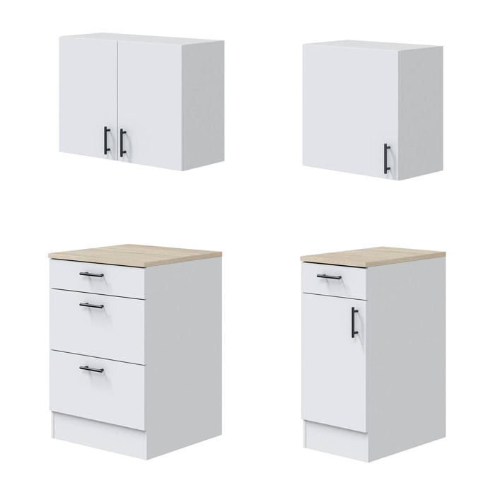 Set mobili per lavanderia Sesleria, Composizione lavanderia moderna, Soluzione salvaspazio per zona lavaggio, Bianco e Rovere