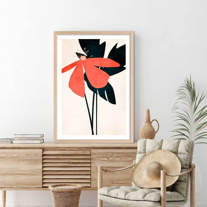 Affiche Coeur de fleurs Affiche + cadre en bois - Chêne