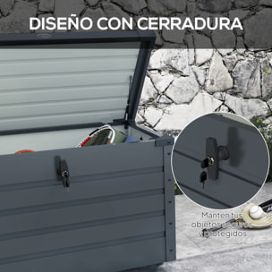 Arcón Exterior Capacidad 295L, Baúl de Almacenaje de Acero Galvanizado con 4 Ruedas, 2 Asas y Tapa con Cerradura, Impermeable, para Jardín, Terraza, Patio, 100x62x65 cm, Gris Oscuro