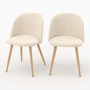 Lot de 2 chaises en tissu beige et pieds en métal - Cozy