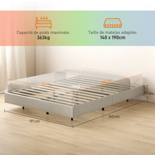 Cadre de lit flottant LED 140x190cm sommier à lattes en bois intégré revêtement tissu beige