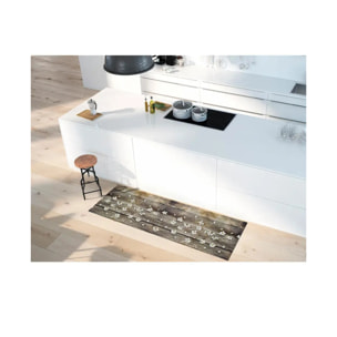 SPRINTY Alfombra vinílica de cocina diseños primaverales en marrón, varias medidas disponibles.