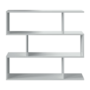 Libreria Hampton, Mobile portalibri bassa bifacciale, Scaffale con tre scomparti, Scaffale moderno da ufficio, cm 110x24h97, Bianco lucido