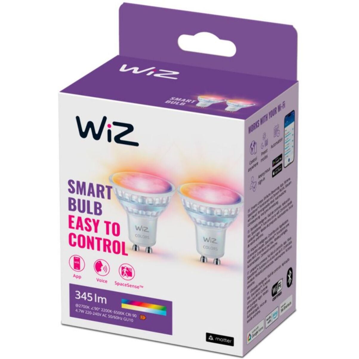 Ampoule LED connectée WIZ GU10 Couleur 50W pack de 2