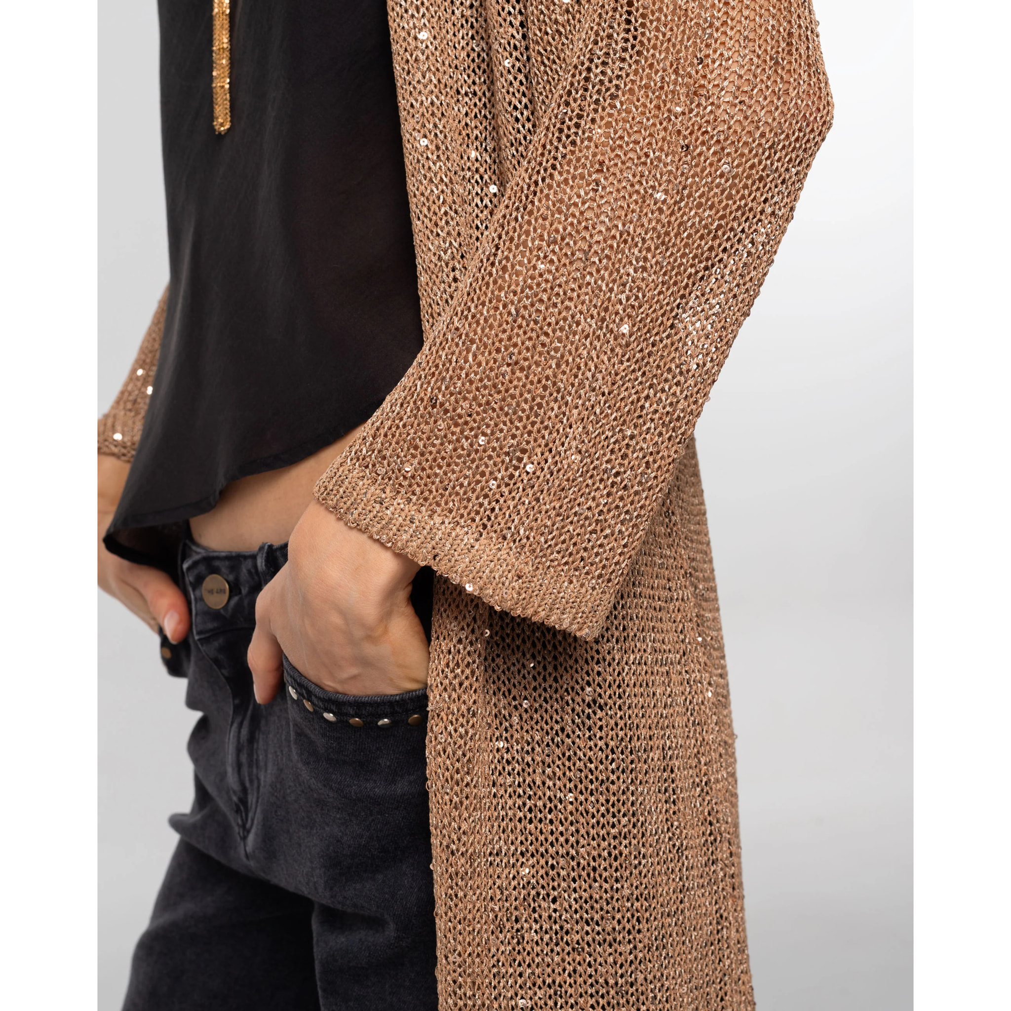Cárdigan de mujer largo de punto con lentejuelas