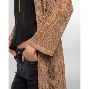 Cárdigan de mujer largo de punto con lentejuelas