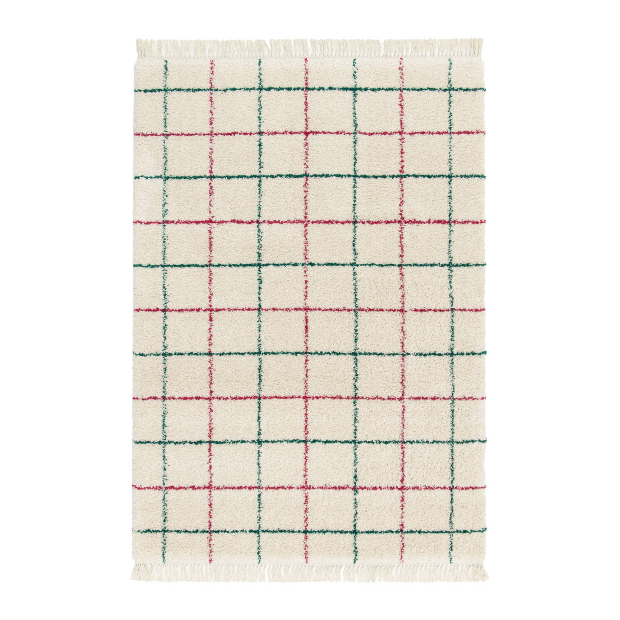 Tapis intérieur shaggy motif quadrillage multicolore avec franges Edward 160x230cm