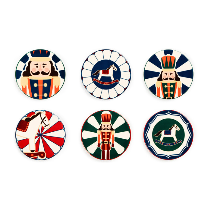 Set 6 Sottobicchieri Excelsa - Vintage Christmas, Dolomite Multicolore con Parte Inferiore in Sughero